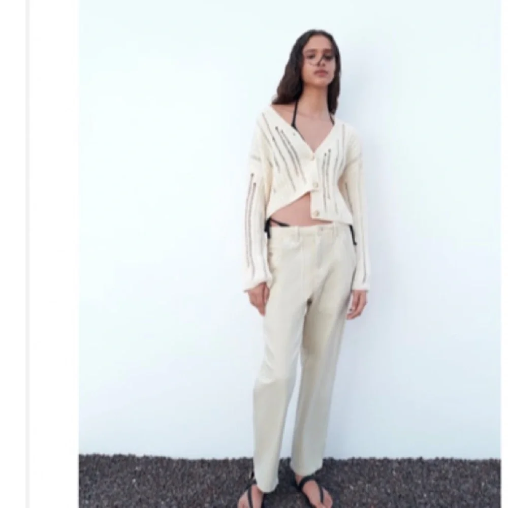 NWT ZARA Cream Knit Button-Up Sweater - Picture 3 of 5